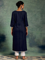 Libas WomenS Silk Embroidered Straight Kurta (37094_Blue