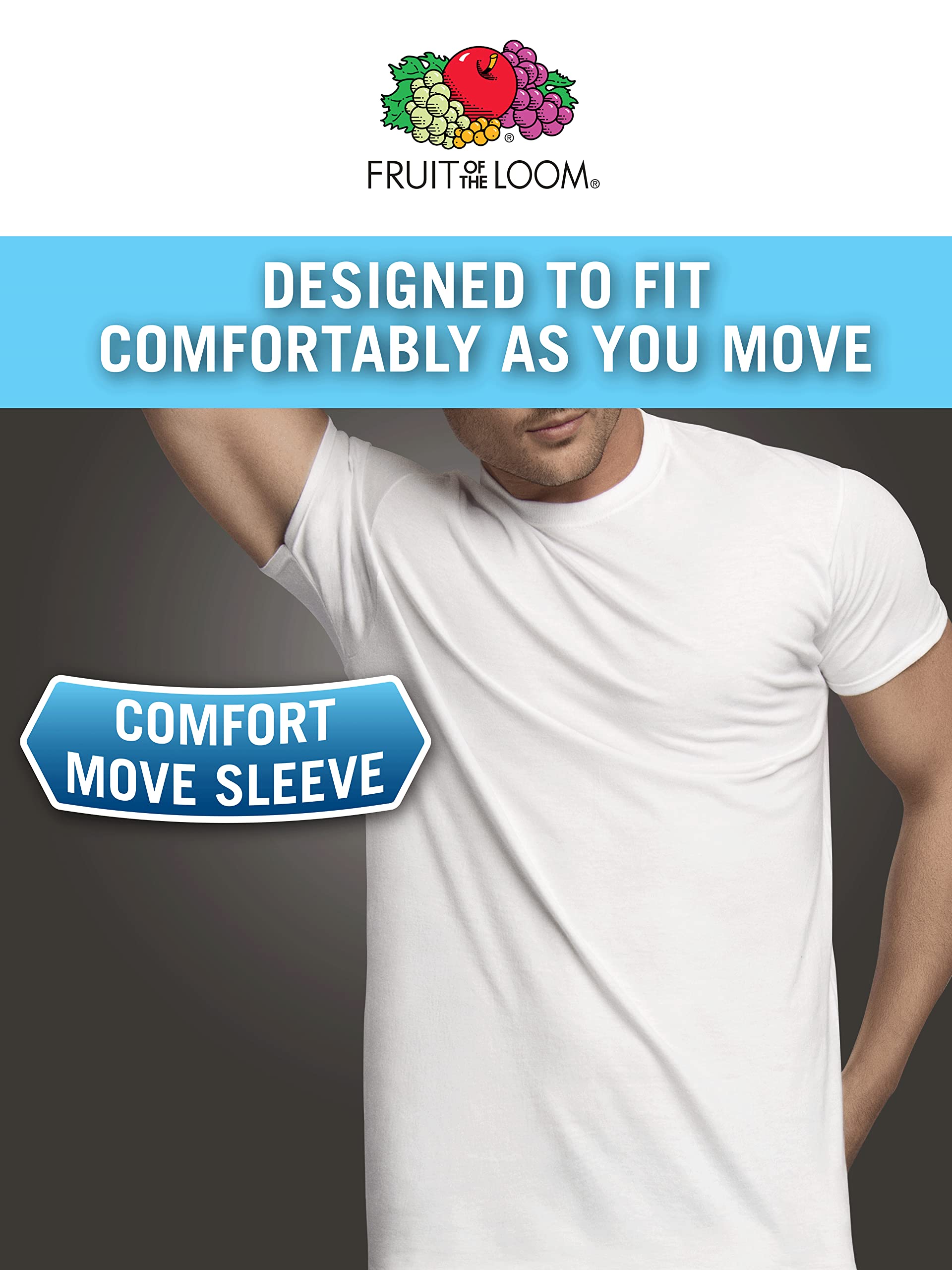 Fruit of the Loom Men's Eversoft Cotton Stay Tucked Crew T-Shirt, Regular-6 Pack-Colors May Vary, Large