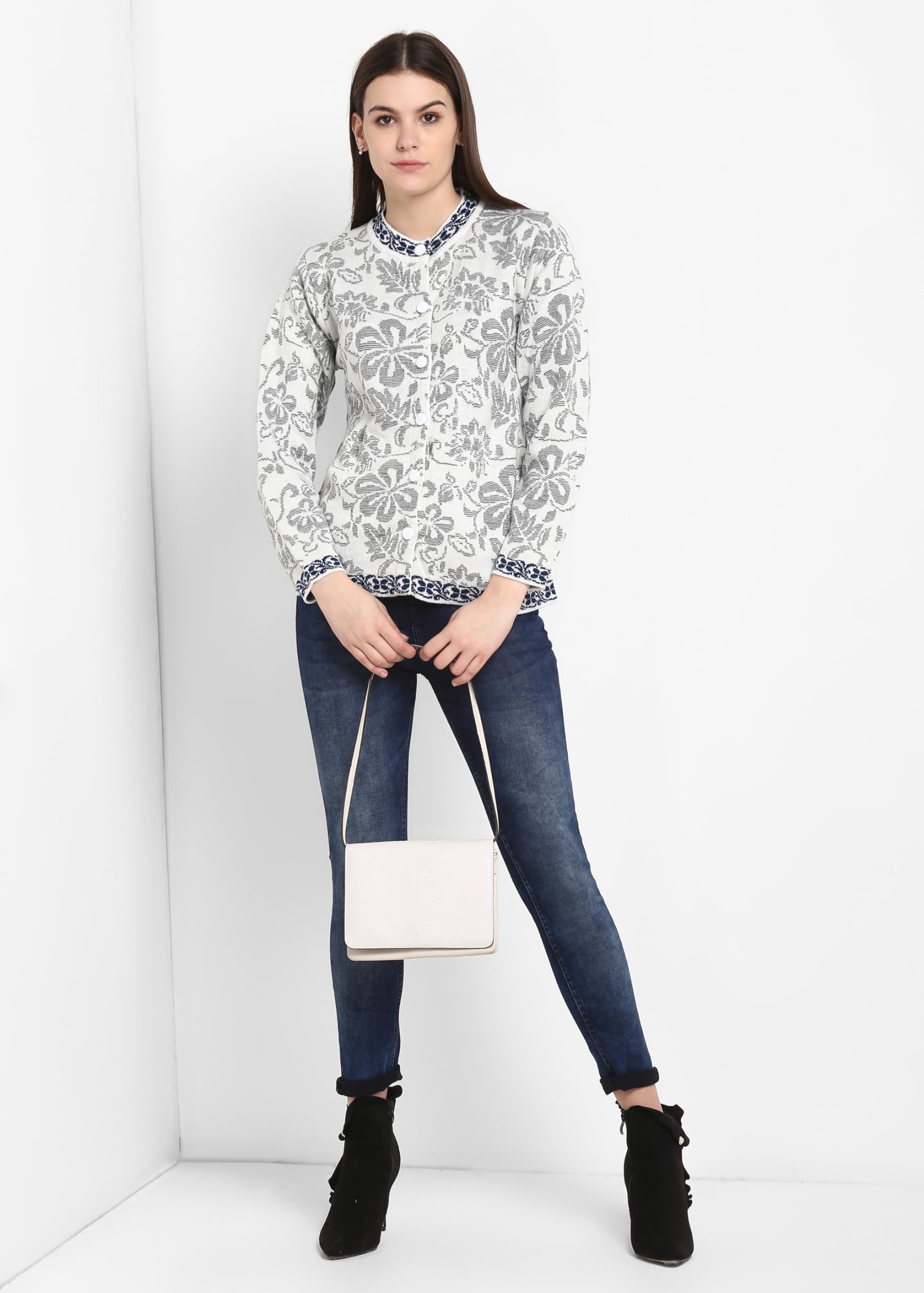 Modeve Women Floral Print White Casual Sweater For Winter||Winterwear||