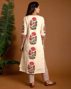 ANNI DESIGNER Womens Rayon Blend Floral Straight Kurta with Pant & Dupatta (Actual-Cream Small)