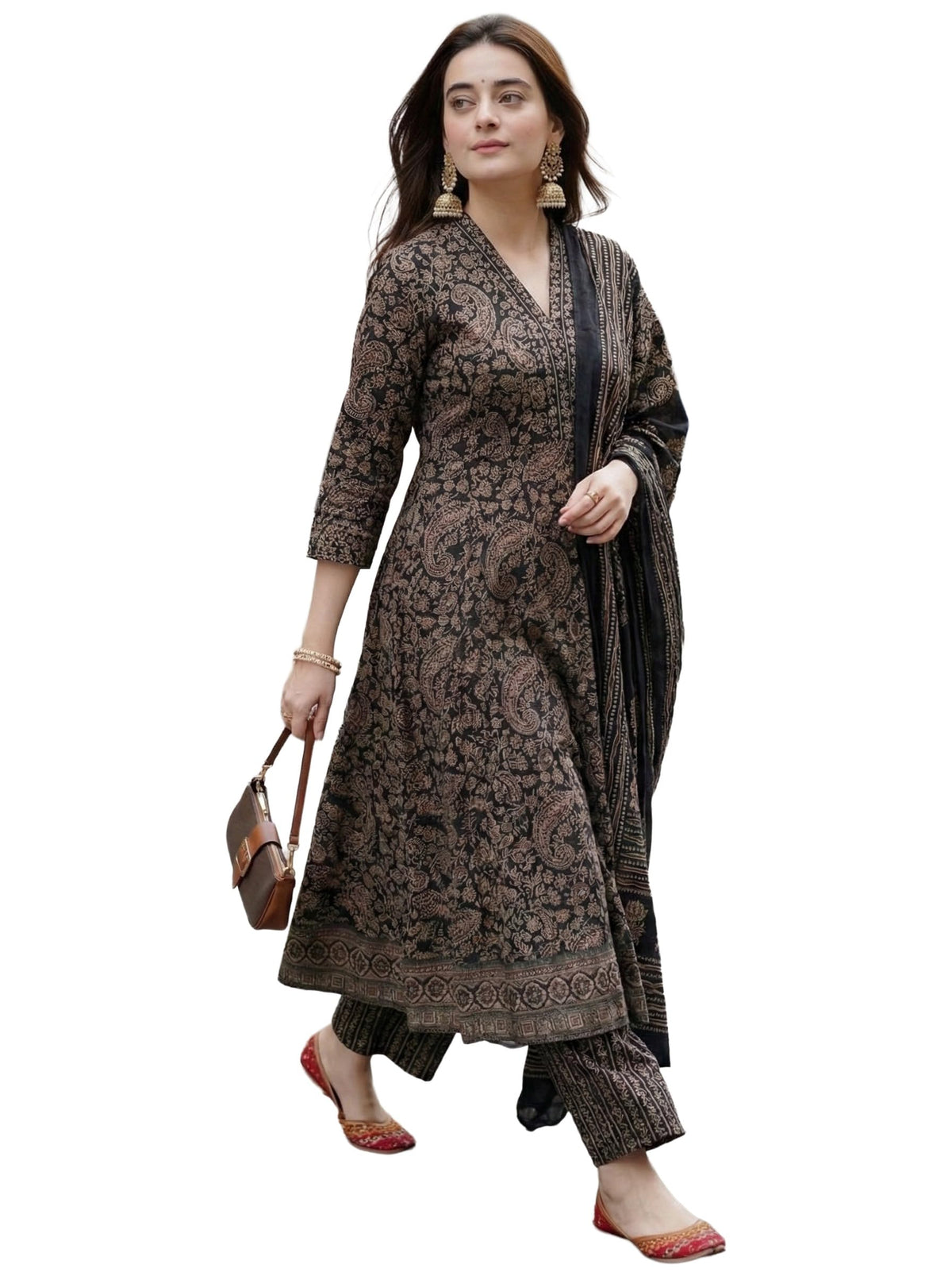 Anni Designer WomenS Viscose Blend Printed Anarkali Kurta With Palazzo & Dupatta (Kanaga Black_Xxl_Black_XxLarge) 2