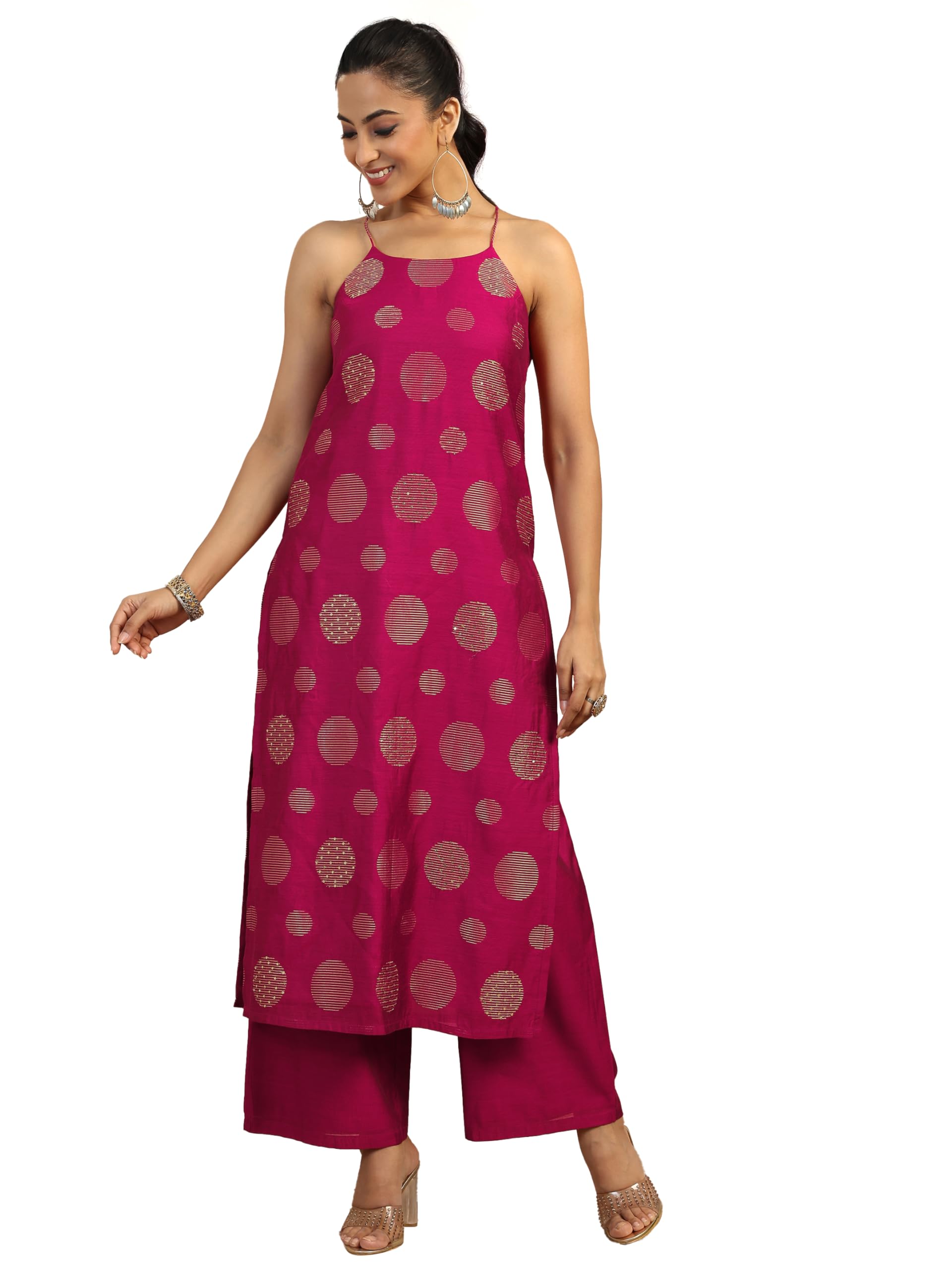 Libas Printed Silk Blend Straight Kurta With Palazzos (401015Xxl)