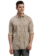 Turtle Men Cotton Melange Printed Slim Fit Brown Casual Shirt