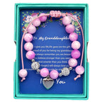 DOLON Peach Pink Glass Beaded Rhinestone Heart Charm Granddaugther Bracelet Jewelry Back to School Birthday Christmas Holiday Gi