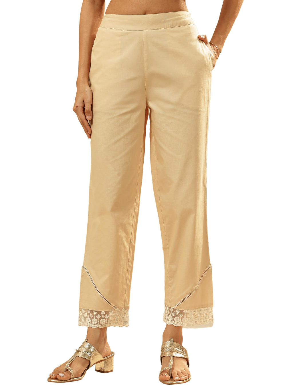 Libas WomenS Straight Fit Trousers (Pl1634_Beige_Xxl)
