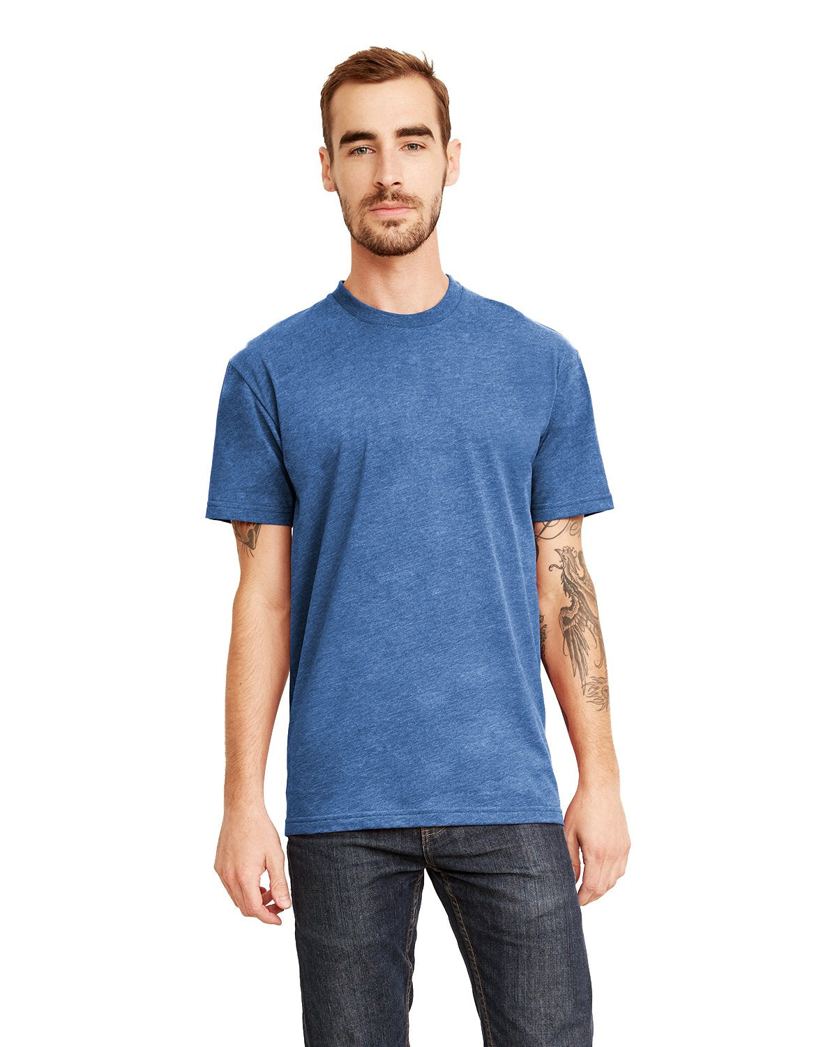 Next Level Men's Sueded Crew L HTHR COOL BLUE