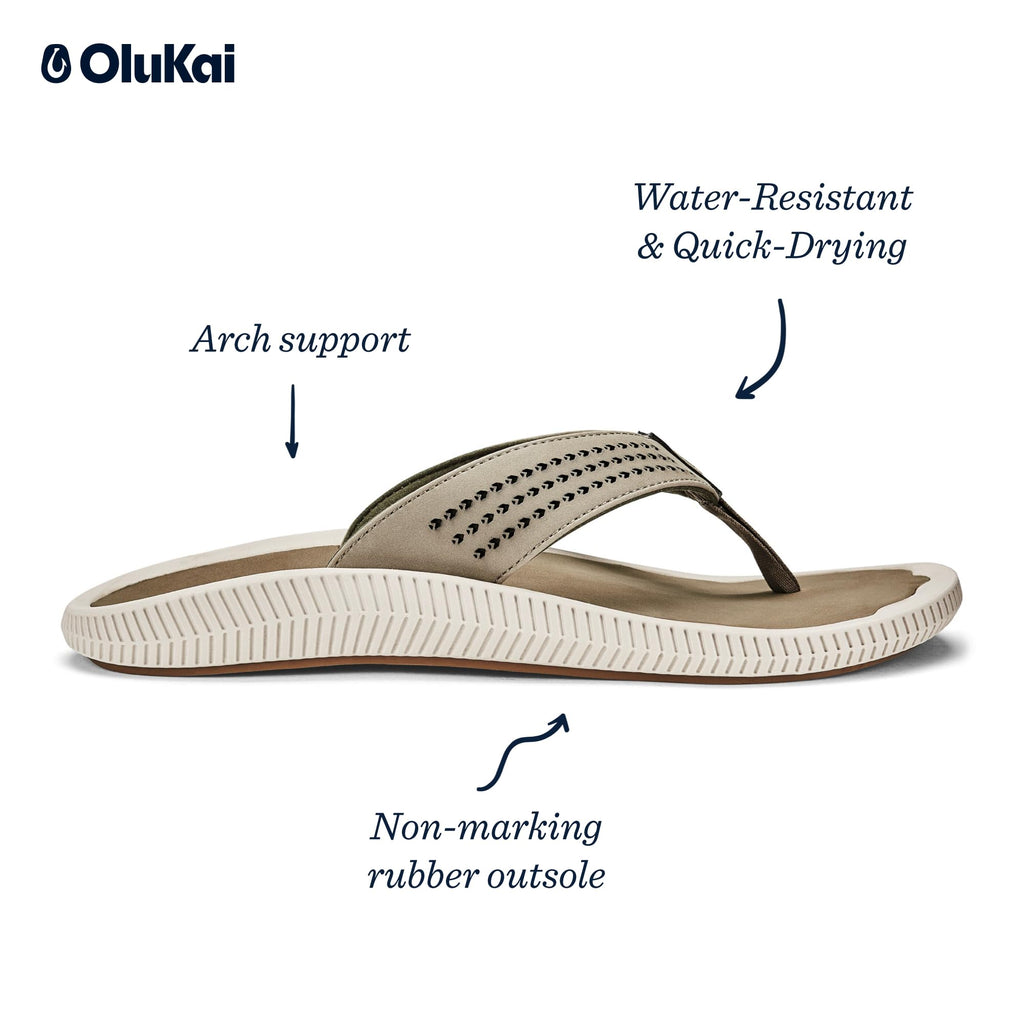 OLUKAI Ulele Men's Beach Sandals, Quick-Dry Flip-Flop Slides, Water Resistant Suede Lining & Wet Grip Soles, Soft Comfort Fit &