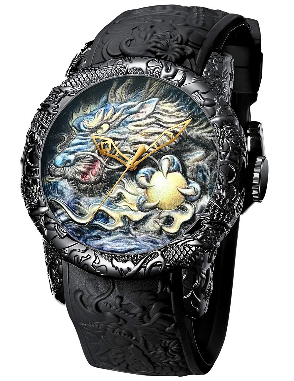 MASTOP Men's Fashion Big Dial Watches 3D Sculpture Dragon Luxury Men Quartz Watches Exquisite Creative Watch