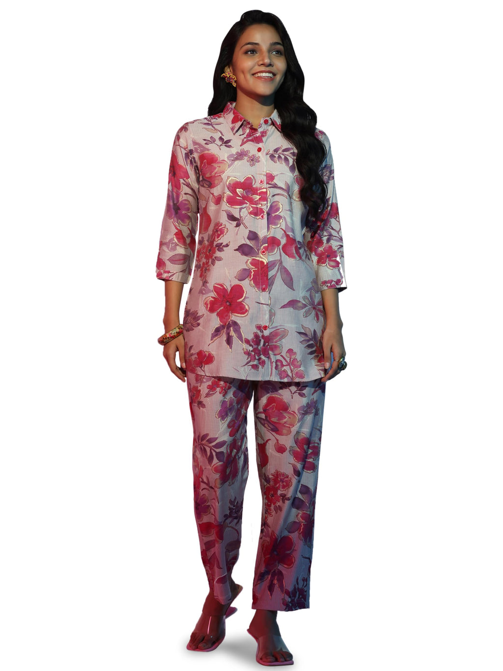 Libas Women Silk Blend Printed Co Ord Set (49000_Mauve, 2Xl