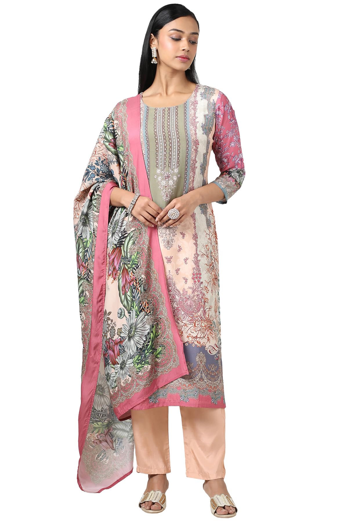 Soch Women Muslin Floral Print Suit Set with Beads