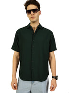 Thomas Scott Regular Fit Self Design Textured Cuban Collar Casual Shirt for Mens Bottle Green