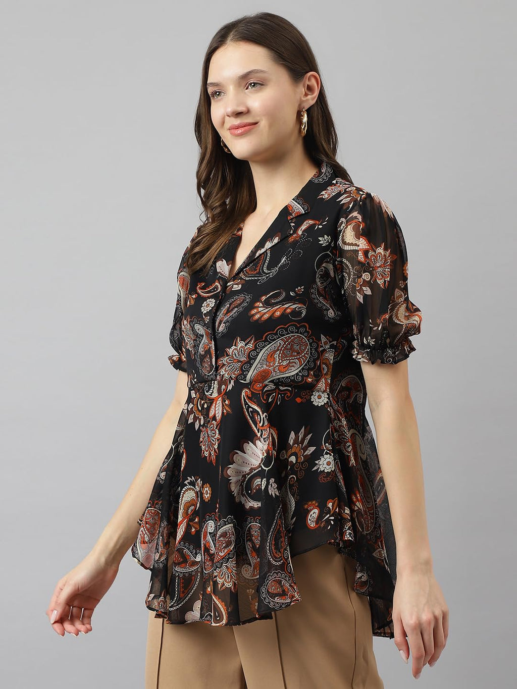 Toochki WomenS Paisley Regular Fit Top (Toochki175-Tp_Black