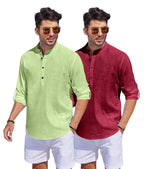 Hemrin Combo Of Men Solid Cotton Blend Straight Kurta Shirt Pack Of 2