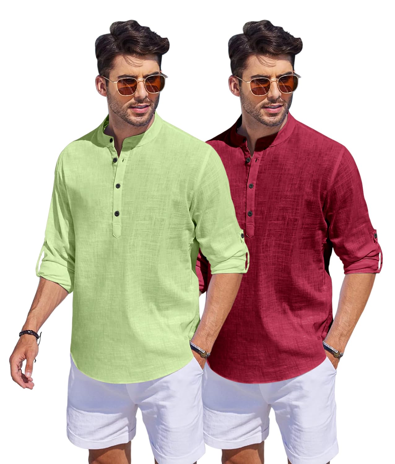 Hemrin Combo Of Men Solid Cotton Blend Straight Kurta Shirt Pack Of 2