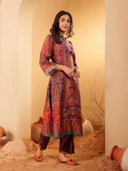 Varanga Women Pink Floral Printed Gota Embellished Flared Sleeve Kurta With Solid Trouser & Dupatta  Elegant Ethnic Set