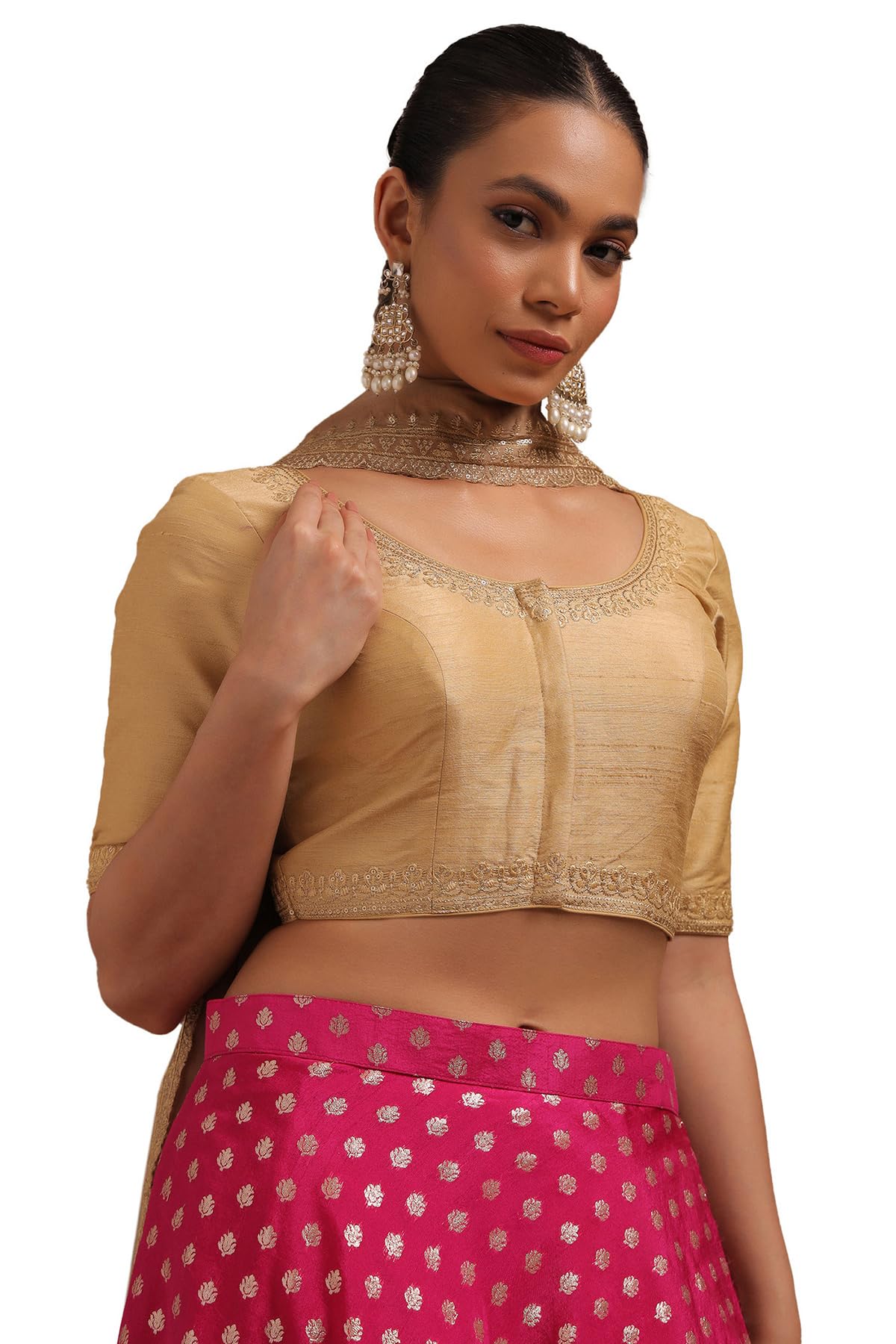 Soch Women Tussar Solid Padded Blouse with Sequins
