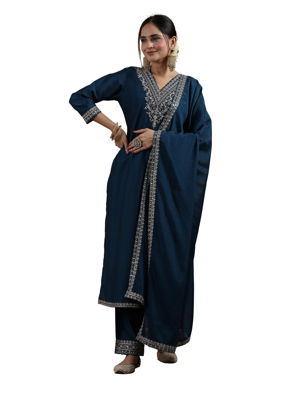 Libas WomenS Silk Blend Kurta Set (48578R_Teal