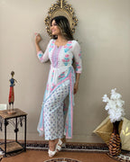ANNI DESIGNER Womens Cotton Blend Printed Straight Kurta with Pant (Pupet White_XXL_White_XX-Large)