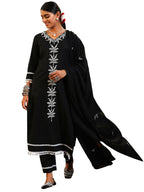 Libas Womens Embroidered Cotton Straight Kurta With Trousers And Dupatta
