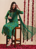 ANNI DESIGNER Women s Rayon Blend Kurta with Pants and Dupatta, Green, 3XL
