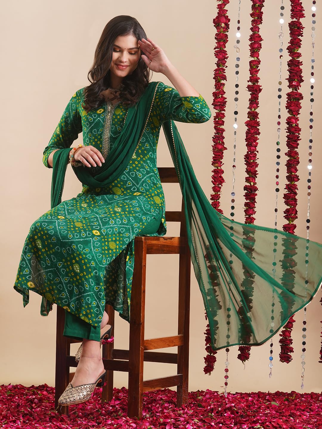 ANNI DESIGNER Women s Rayon Blend Kurta with Pants and Dupatta, Green, 3XL
