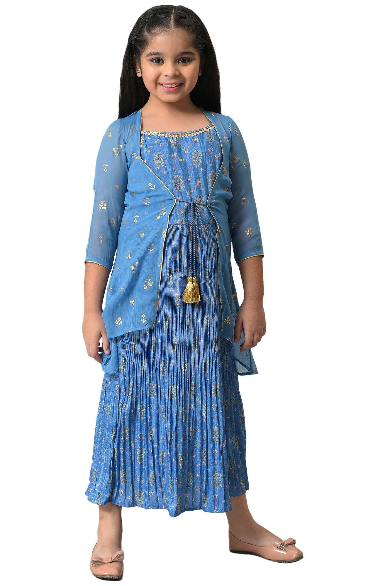 Aurelia Girls Polyester Gillet-Dress (22AUG10213A-504029_Blue