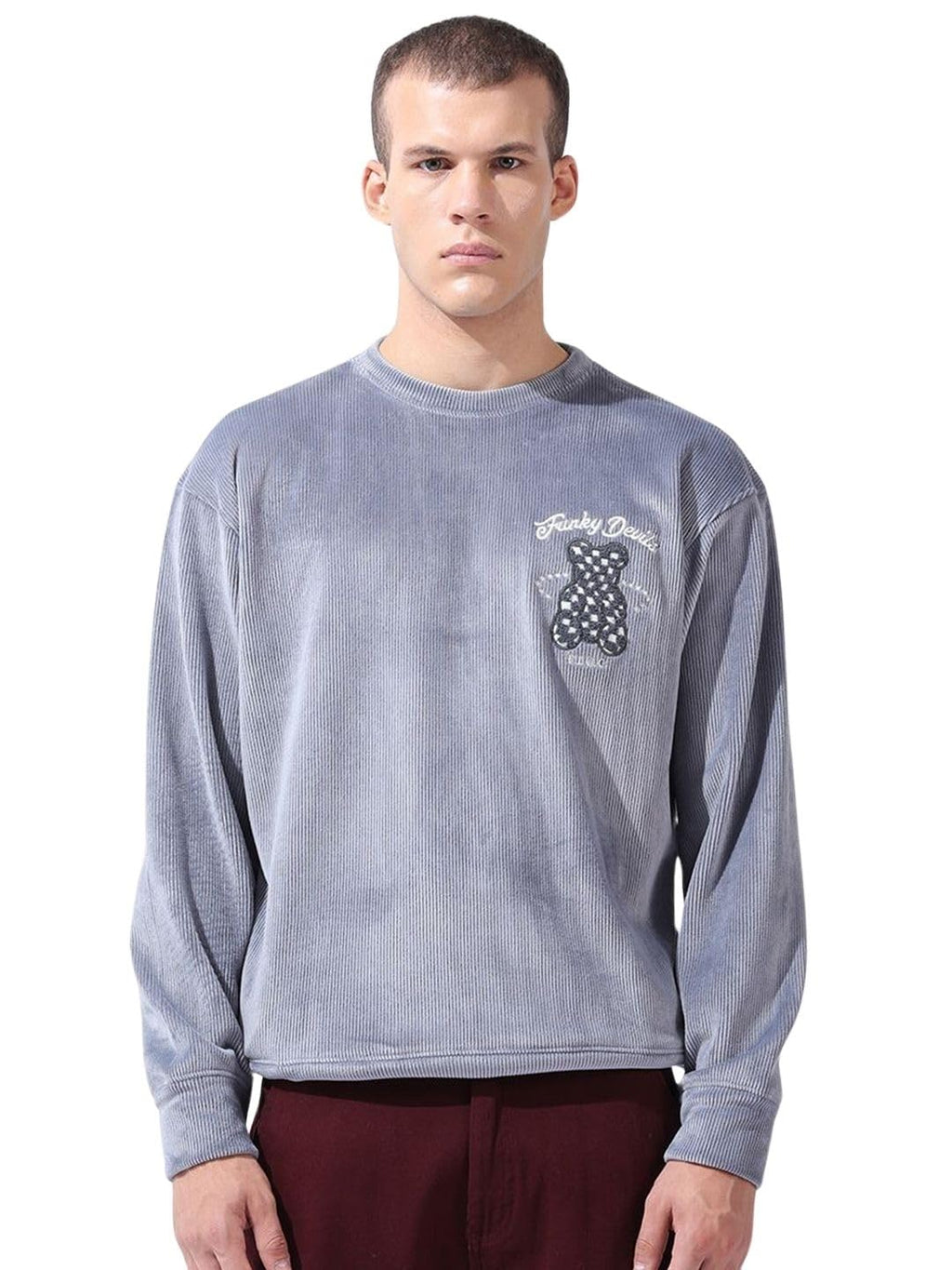The Indian Garage Co Mens Oversized Self Design Full Sleeves Crew Neck Sweatshirt