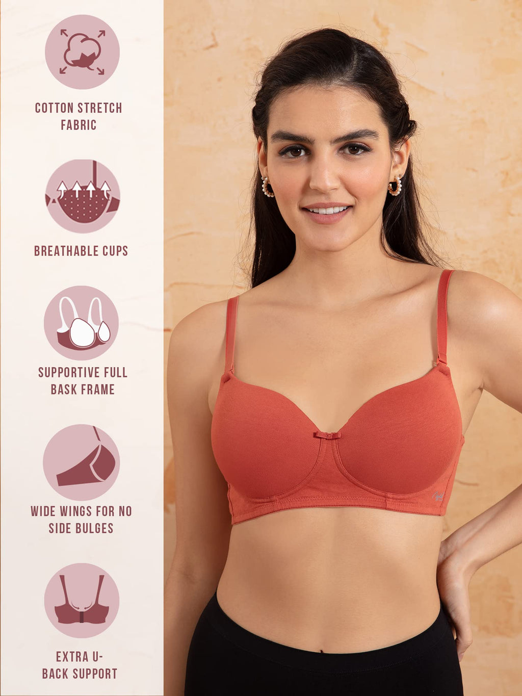 Nykd (Nyb198 Cotton Lightly Padded & Non Wired T-Shirt Bra For Women | Medium Coverage Bra With Soft Detachable Straps | Ideal F