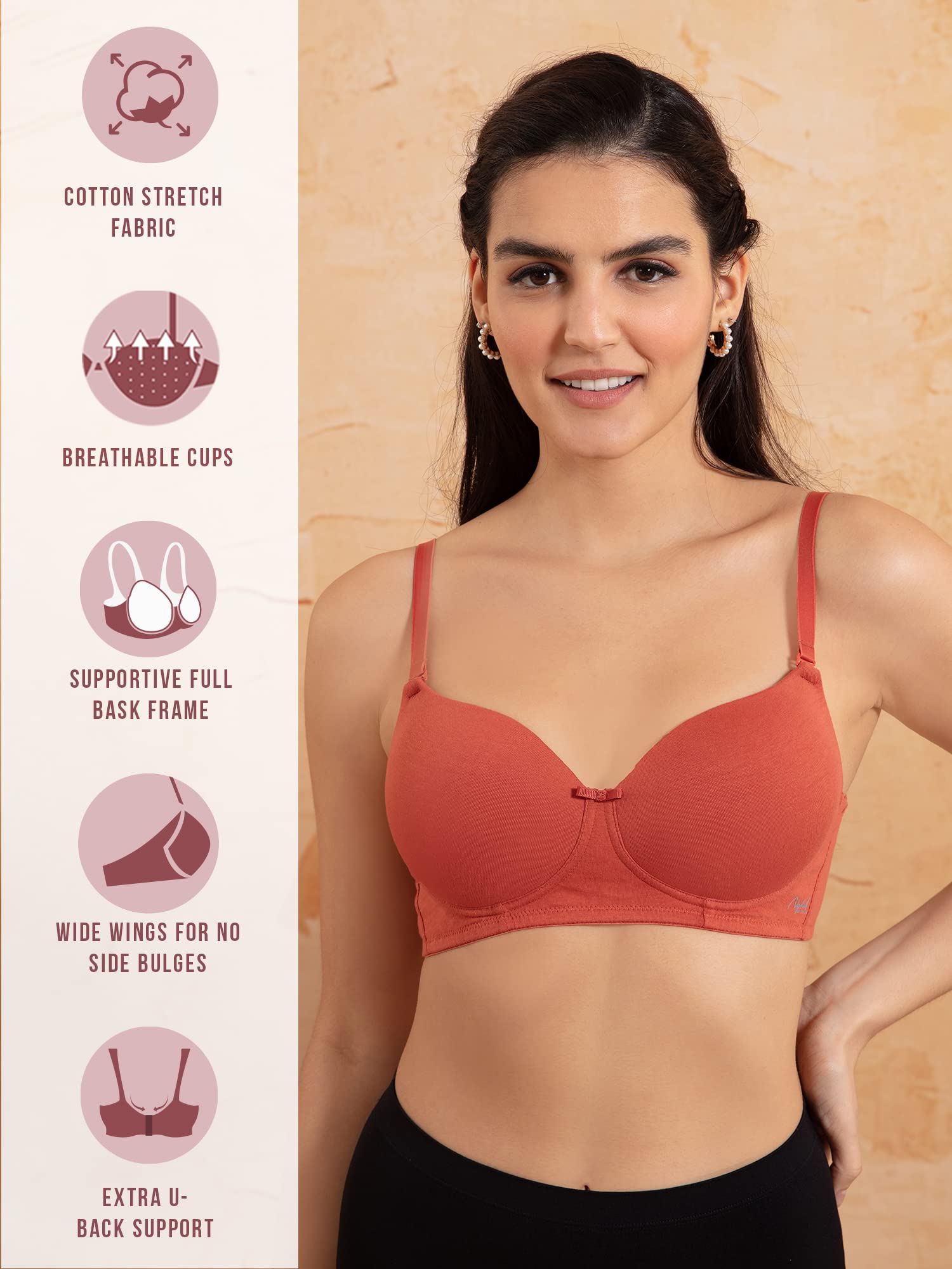 Nykd (Nyb198 Cotton Lightly Padded & Non Wired T-Shirt Bra For Women | Medium Coverage Bra With Soft Detachable Straps | Ideal F