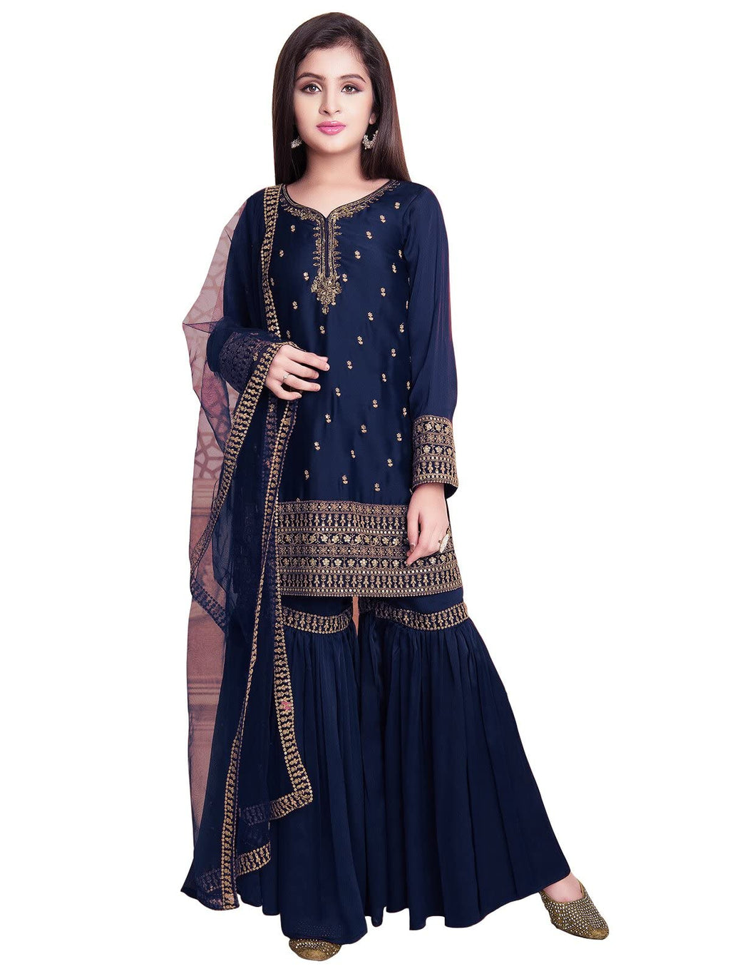 White Button New GirlS Sharara Georgette Salwar Suit For Kids
