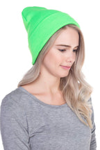Top Level Beanie Men Women - Unisex Cuffed Plain Skull Knit Hat Cap, Neon Green