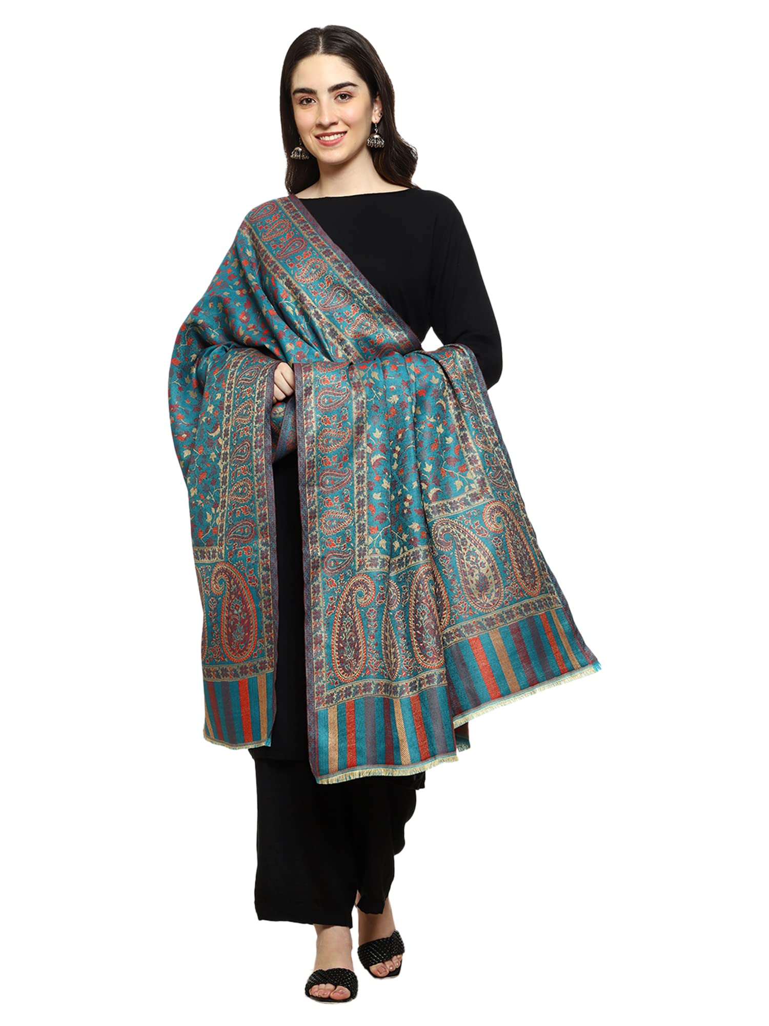 Weavers Villa Womens Kashmiri Woven Acro Wool Paisley Kani Ladies Shawl, 100cm x 200cm