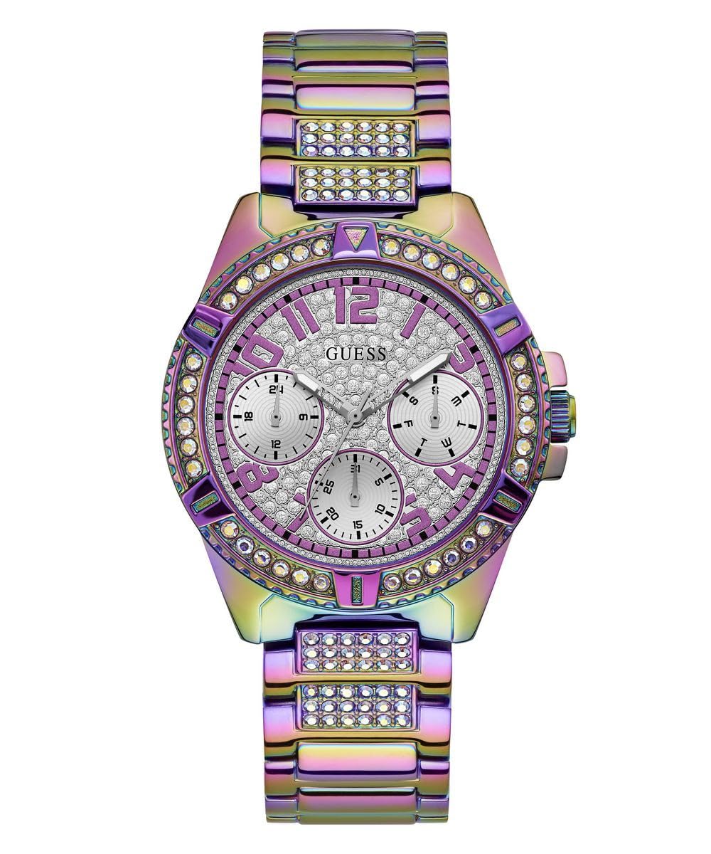 GUESS Multifunction Purple Crystal Bracelet Watch, Purple/Silver-Tone
