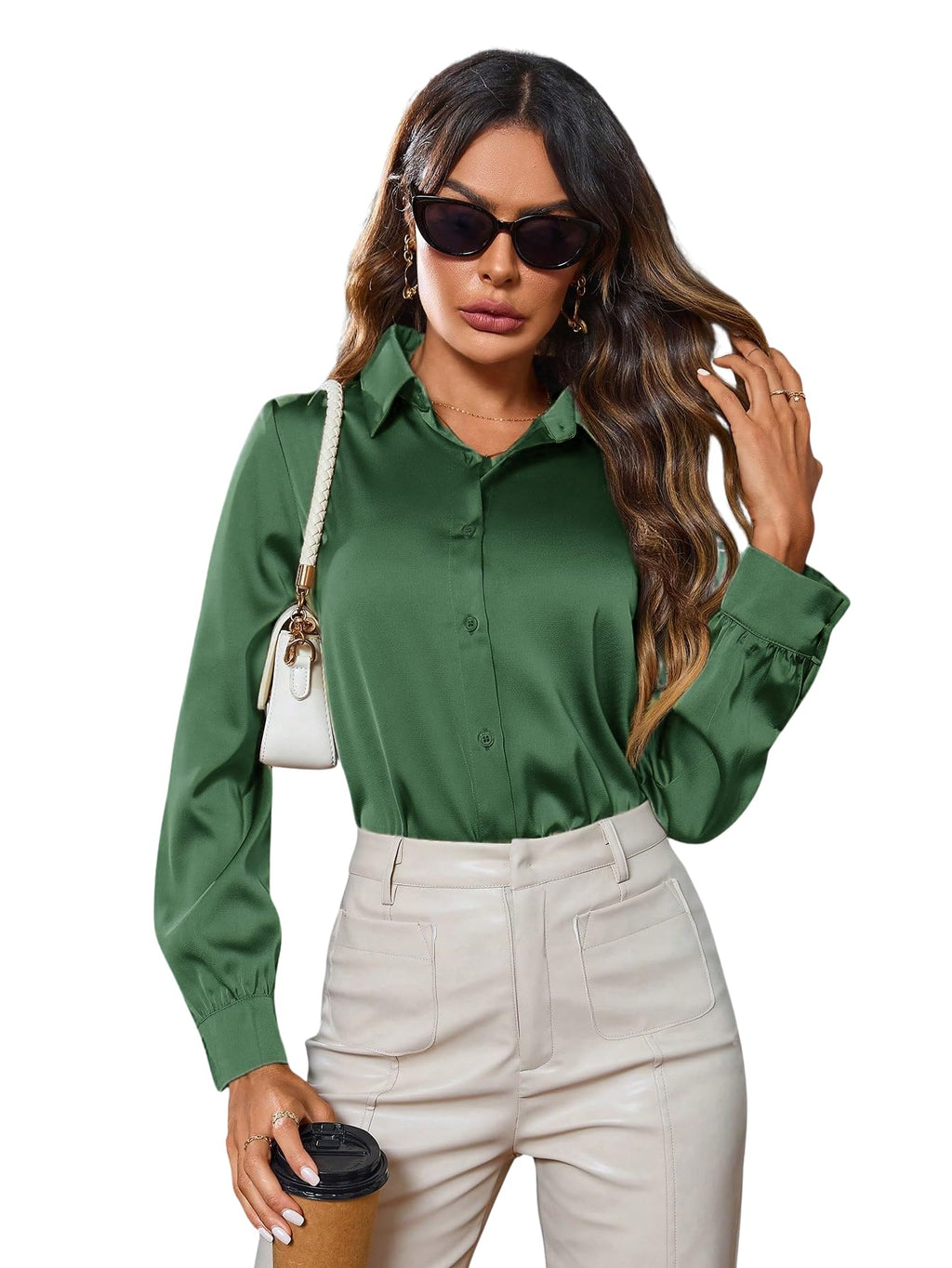 Indoprimo WomenS Solid Satin Casual Shirt | Stylish Western Long Sleeve Shirt For Women