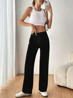 Toochki Womens Straight Fit Spandex Blend Solid Trouser Black Color