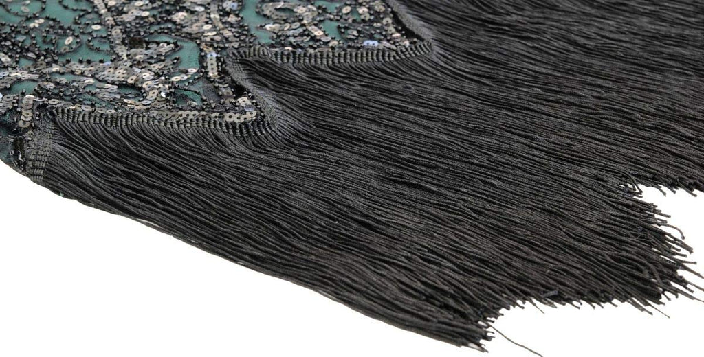 Fancy Clothing Women's 1920s Gatsby Inspired Sequin Beads Long Fringe Flapper Dress w/Accessories Set (Medium, Style09-Black&Gre