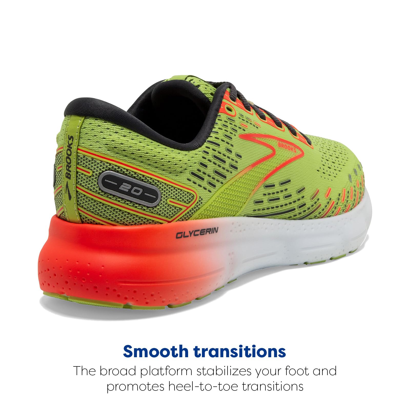 Brooks Men's Glycerin 20 Neutral Running Shoe - Lime/Red/Ebony - 10.5 Medium