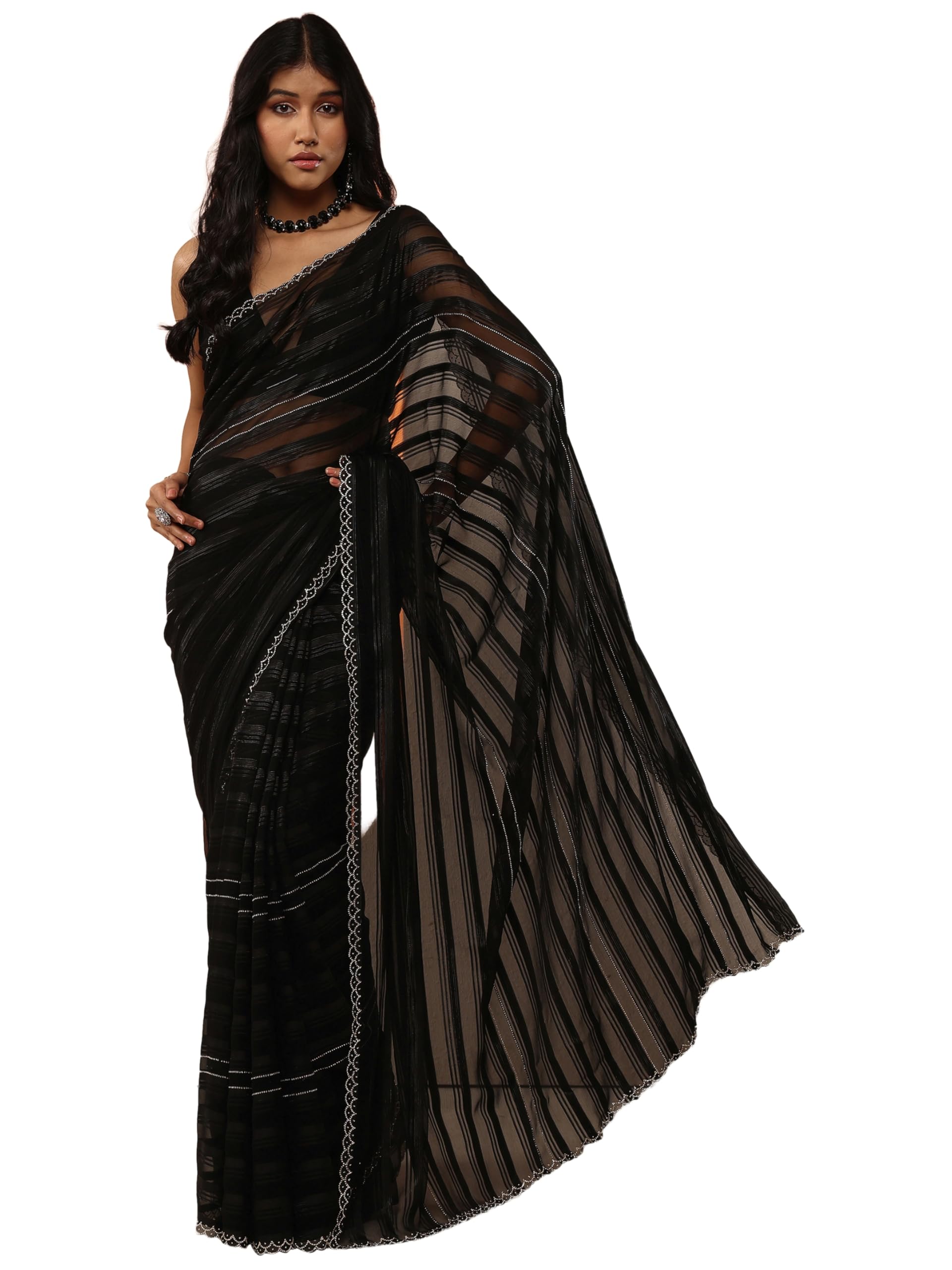 Libas Self Design Chinon Saree With Unstitched Blouse Piece