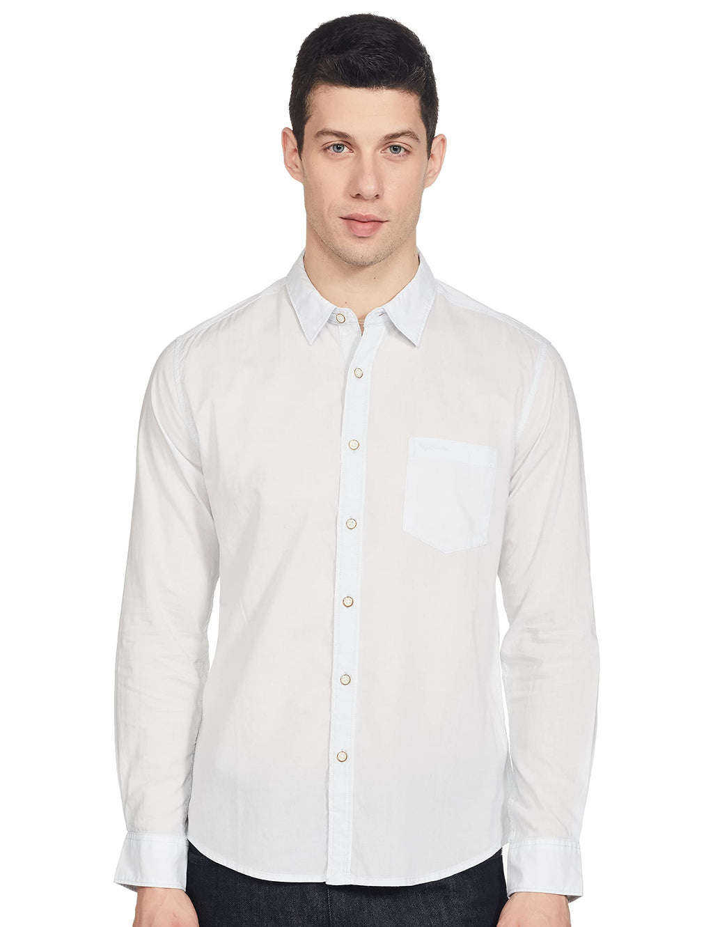 Pepe Jeans MenS Solid Slim Fit Casual Shirt (Pm306613_Sky S)
