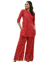 ANNI DESIGNER Womens Rayon Blend Straight Bandhej Printed Kurta with Pant (Nesta Red_M_Red_Medium)
