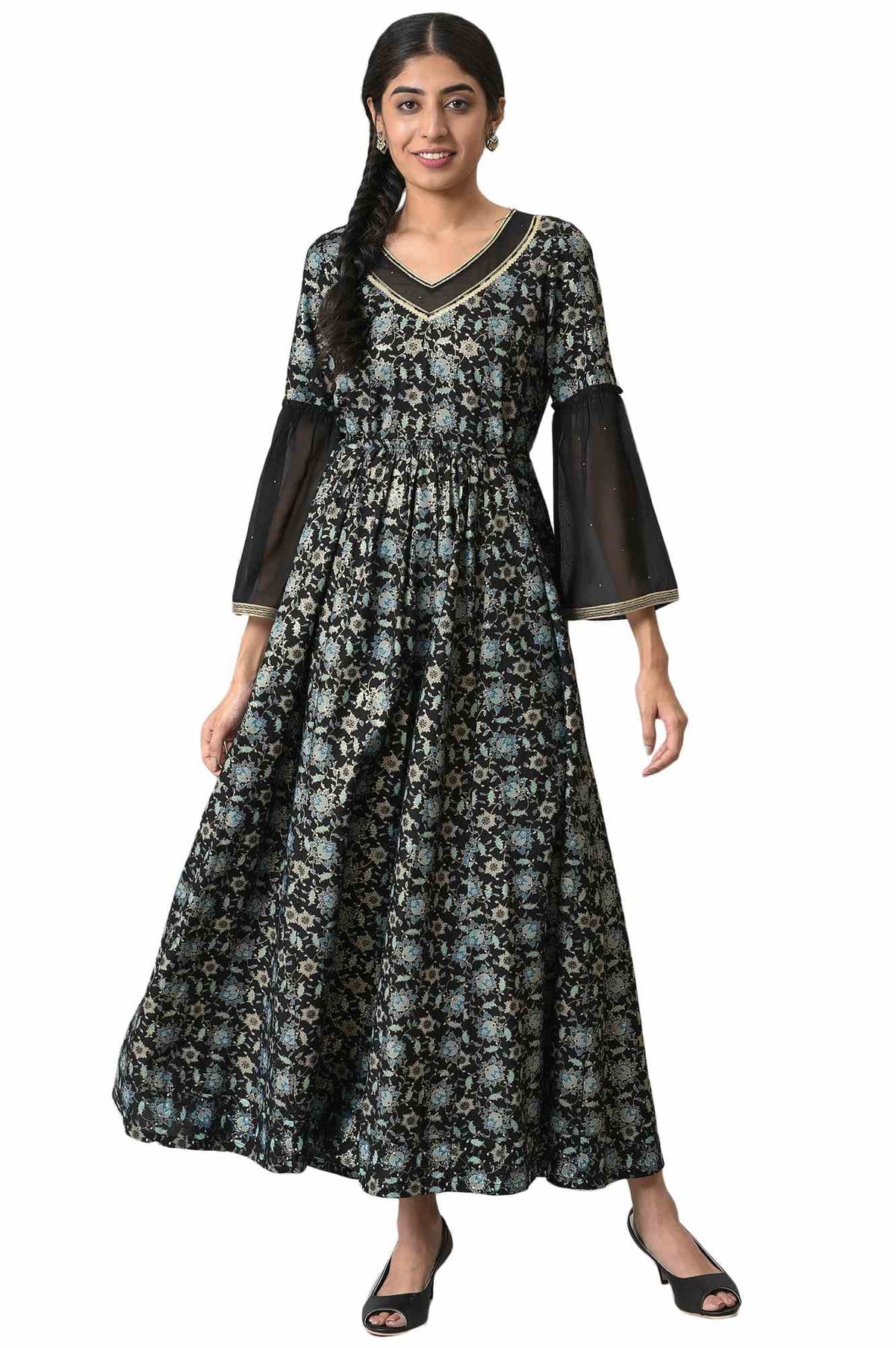 Aurelia Womens Viscose Fit and Flare Knee-Length Casual Dress (22AUA13593-505183_Black