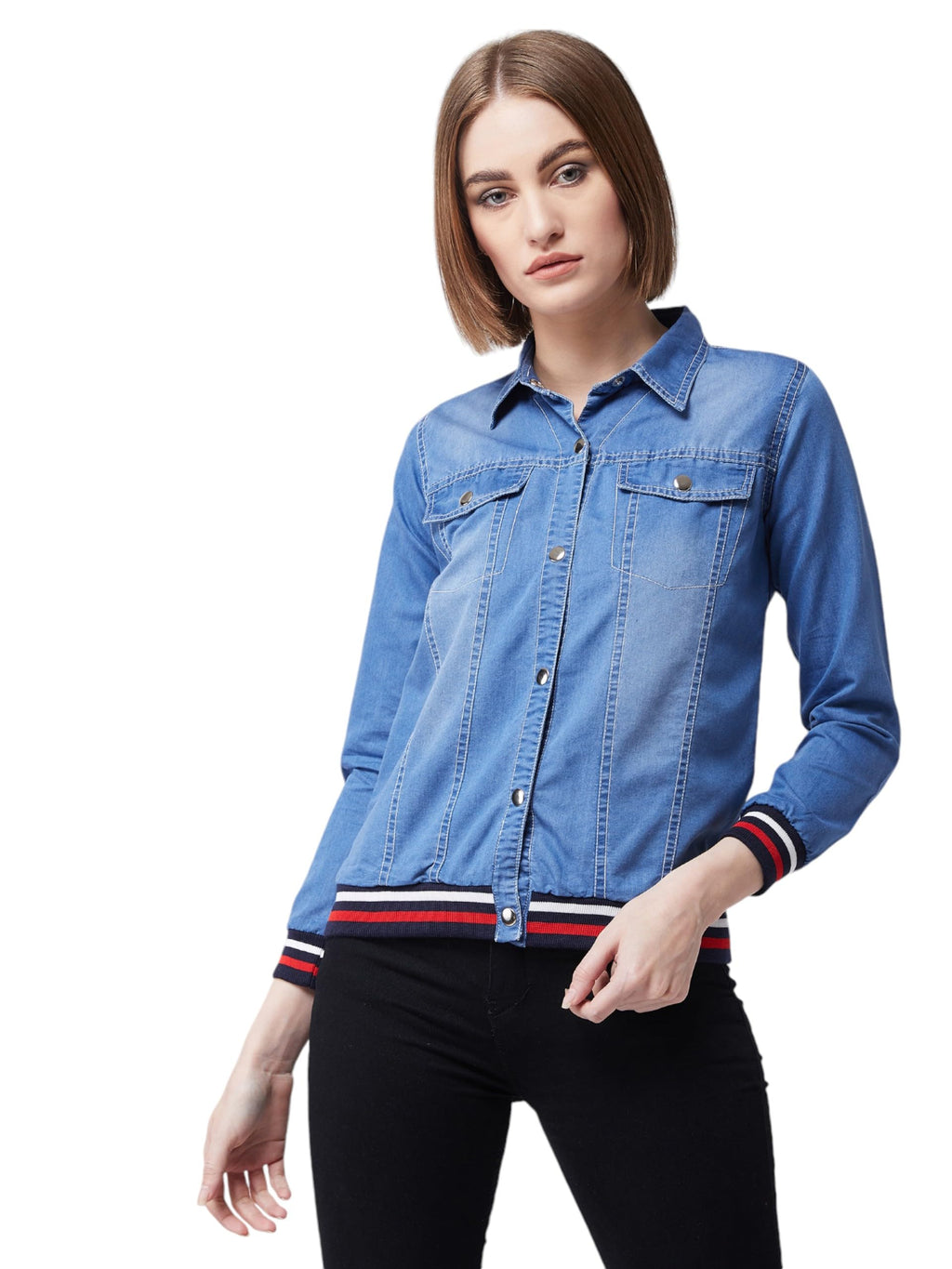 Miss Chase Womens Polo Neck Full Sleeves Jacket (MCAW24JKT99-28-115-03, Blue, S)