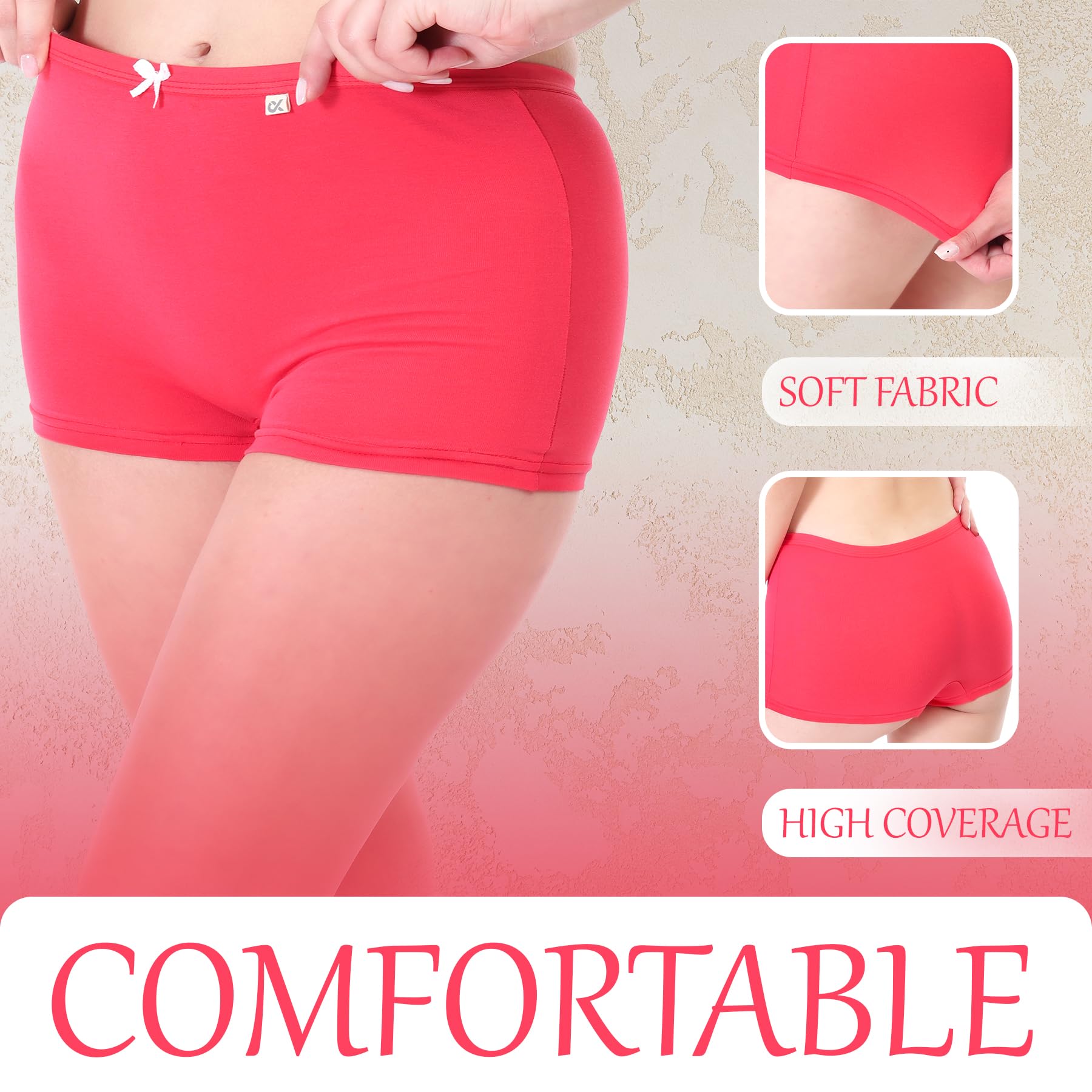 Xjarvis Ladybay WomenS High Coverage Combed Cotton Stretch Boy Shorts Mid Waist Seamless Brief Boxer Underwear Moisture Wicking