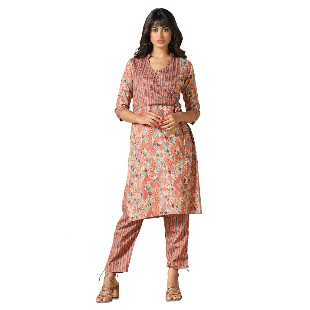 Leriya Fashion Kurti For Women | Cotton Blend Abstract Leaf Printed Kurtis With Elegant Side Dori Design | Suitable For Festival
