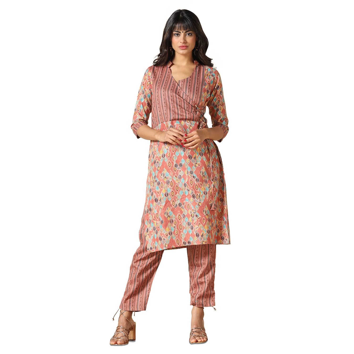 Leriya Fashion Kurti For Women | Cotton Blend Abstract Leaf Printed Kurtis With Elegant Side Dori Design | Suitable For Festival