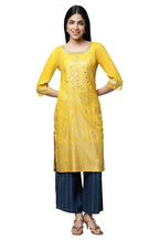 Aurelia Yellow Foil Hand Work Regular Kurta