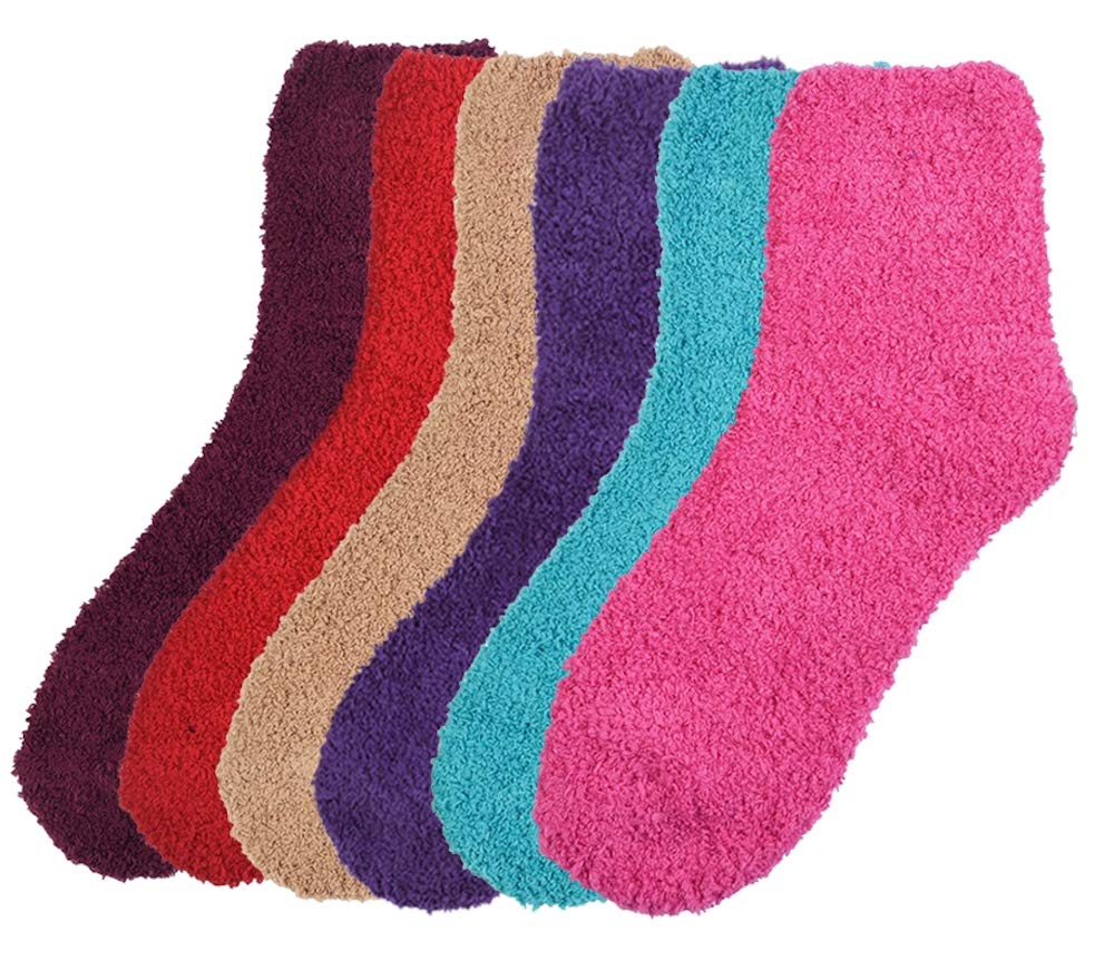 Mamia 6 Pairs Women's Cozy Slipper Socks Fuzzy Sock Multi Color (Solid Colors)