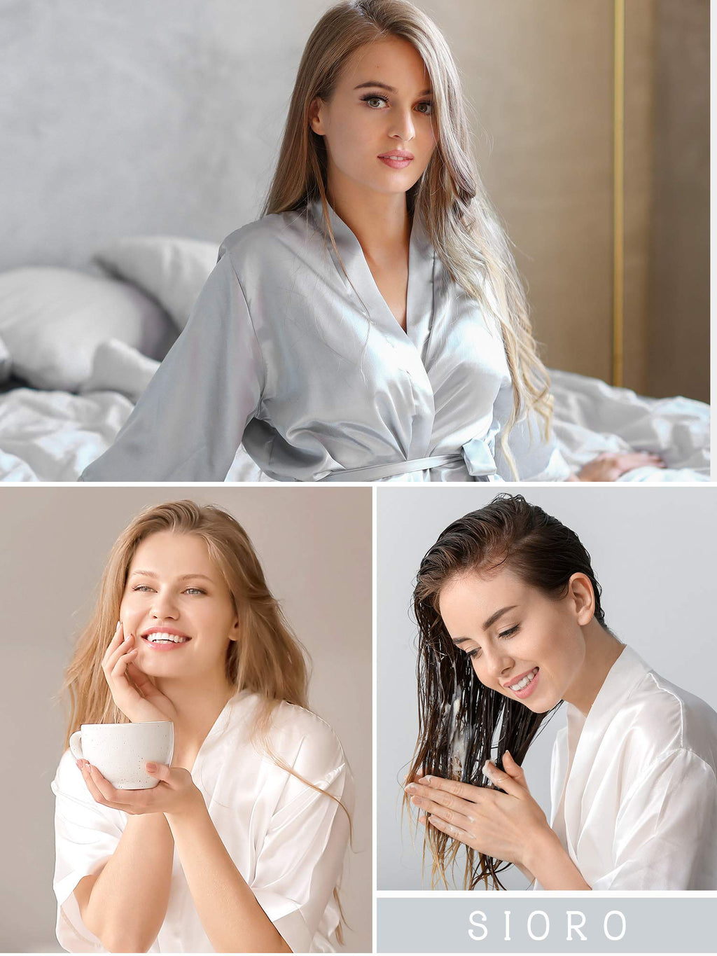 SIORO Women's Satin Robe Lace Silk Kimono Robes Short for Bridesmaid Wedding Party Nightgown, Small~X-Large