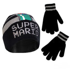 Nintendo Boys Winter Hat And Kids Gloves Set, Super Mario Beanie For Ages 4-7, Grey/Black