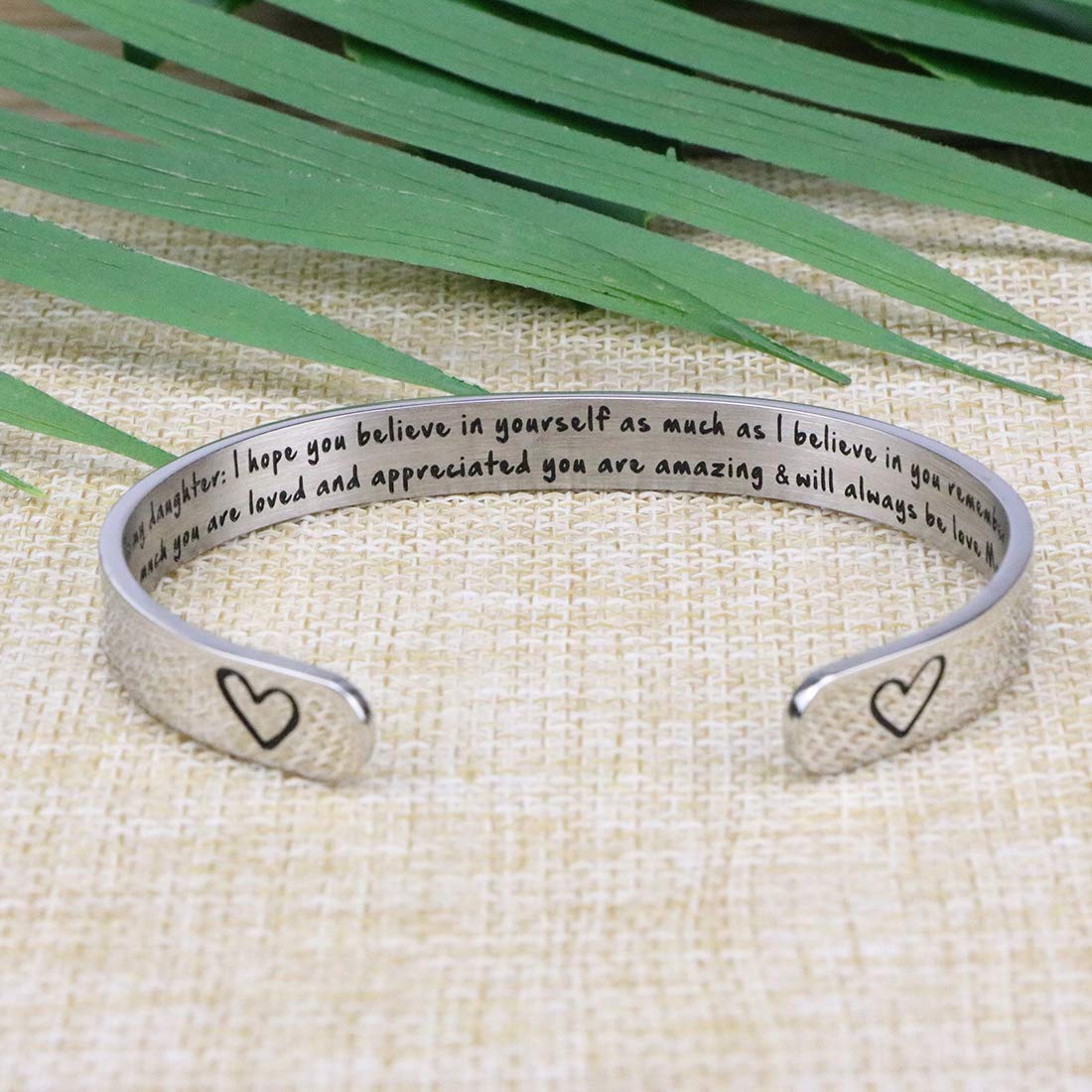 Daughter Bracelets from Mom Wide Cuff Bangle Message Engraved Christmas Gifts for Her